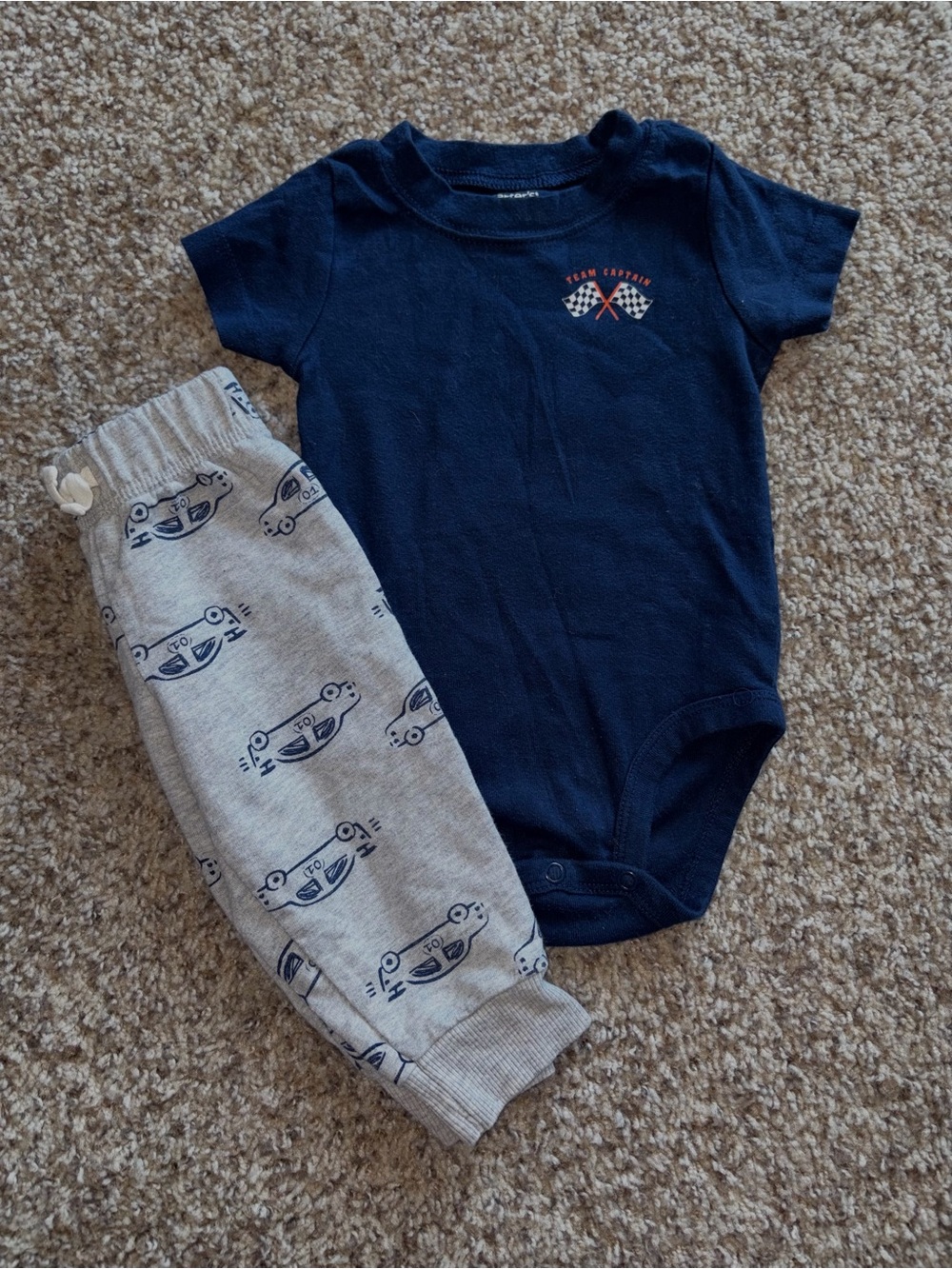 Carter's Navy Short-Sleeve Bodysuit with Checkered Flag Graphic - Picture 1 of 3